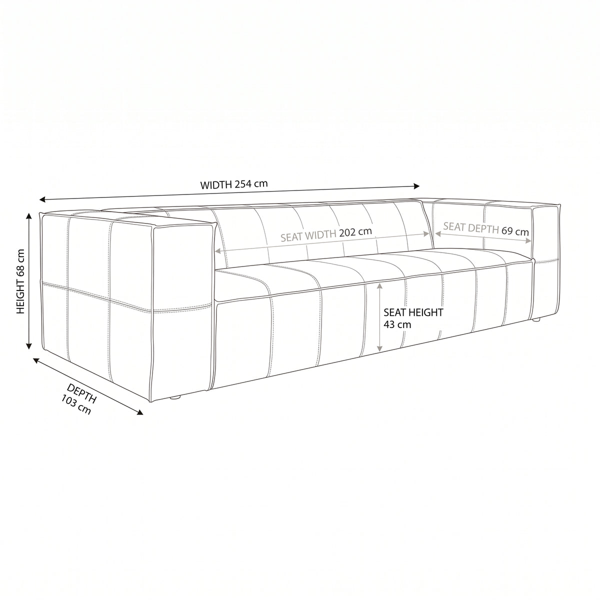 Atlantis 4 Seater Sofa Tan — dimensions diagram