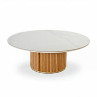 Avila 110cm Flute Round Coffee Table Ceramic Stone Top Natural