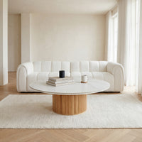 Avila 110cm Flute Round Coffee Table Ceramic Stone Top Natural