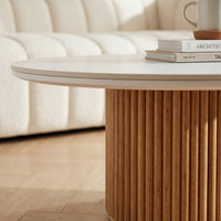Avila 110cm Flute Round Coffee Table Ceramic Stone Top Natural