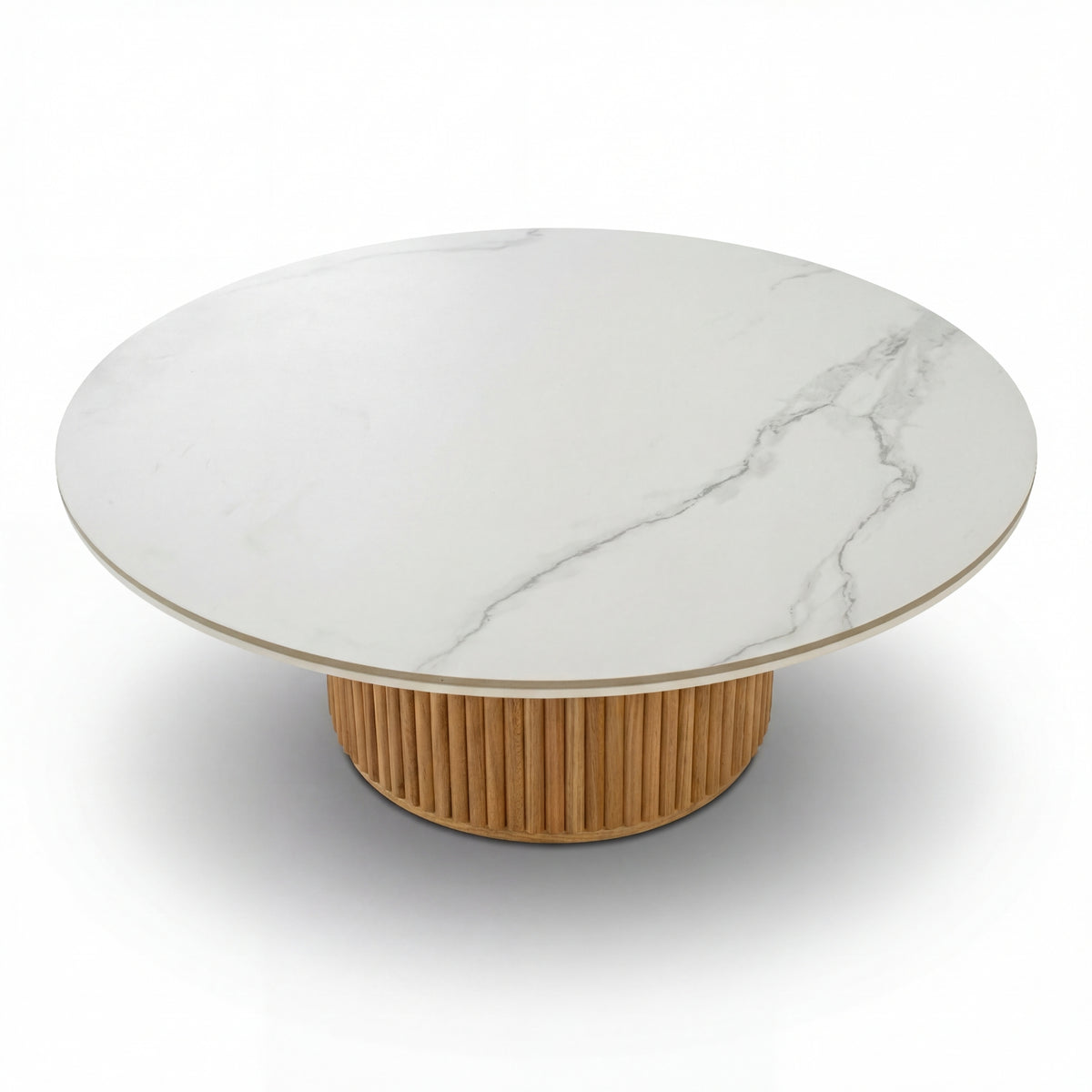 Avila 110cm Flute Round Coffee Table Ceramic Stone Top Natural