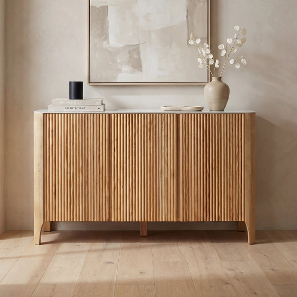 Avila 150cm Flute Buffet Table Ceramic Stone Top Natural