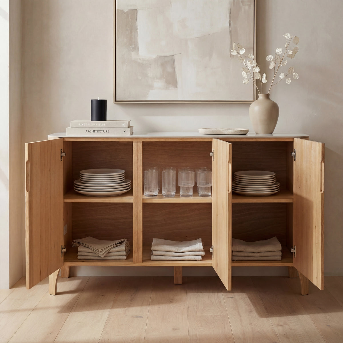 Avila 150cm Flute Buffet Table Ceramic Stone Top Natural