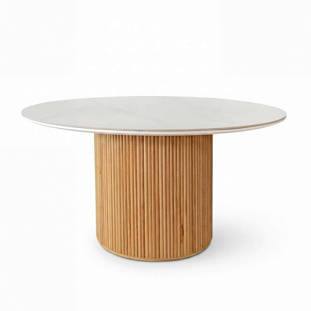 Avila 150cm Flute Round Dining Table Ceramic Stone Top Natural