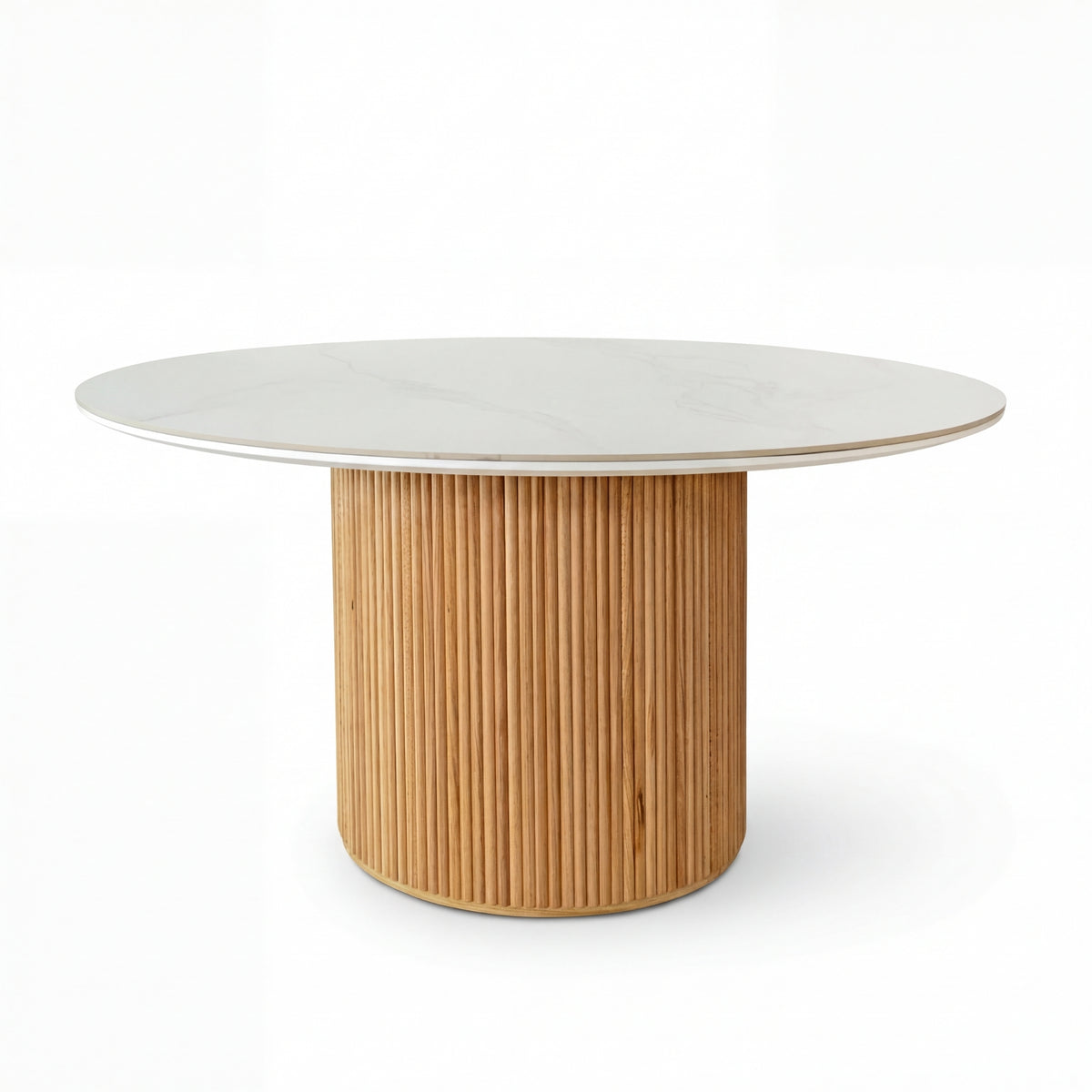 Avila 150cm Flute Round Dining Table Ceramic Stone Top Natural
