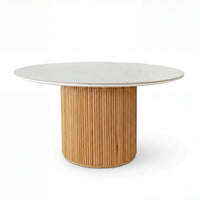 Avila 150cm Flute Round Dining Table Ceramic Stone Top Natural