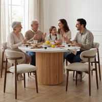 Avila 150cm Flute Round Dining Table Ceramic Stone Top Natural