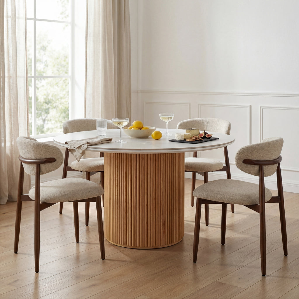 Avila 150cm Flute Round Dining Table Ceramic Stone Top Natural