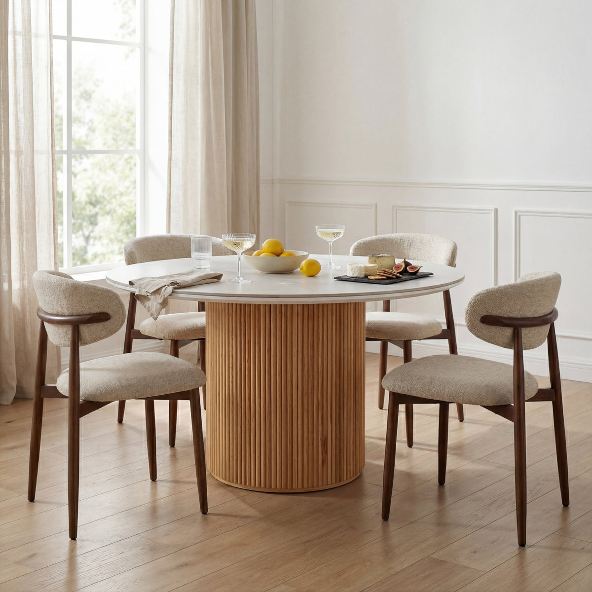 Avila 150cm Flute Round Dining Table Ceramic Stone Top Natural