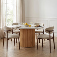 Avila 150cm Flute Round Dining Table Ceramic Stone Top Natural
