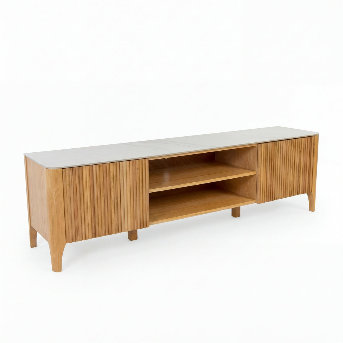 Avila 200cm Flute ETU Entertainment TV Unit Ceramic Stone Top Natural