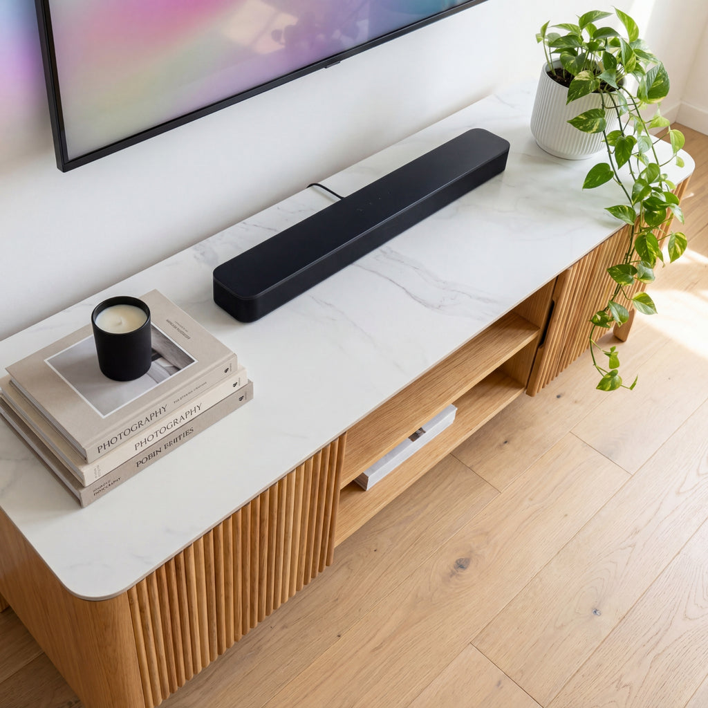 Avila 200cm Flute ETU Entertainment TV Unit Ceramic Stone Top Natural