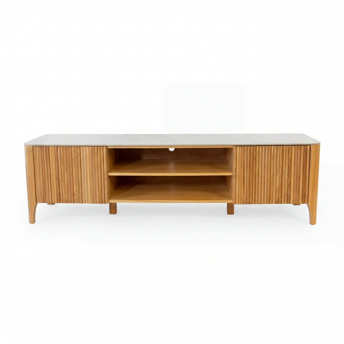 Avila 200cm Flute ETU Entertainment TV Unit Ceramic Stone Top Natural