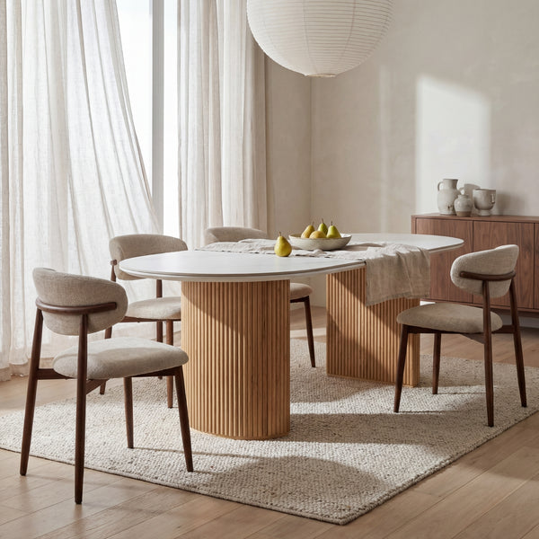 Avila 230cm Flute Dining Table Ceramic Stone Top Natural