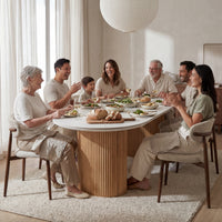 Avila 230cm Flute Dining Table Ceramic Stone Top Natural