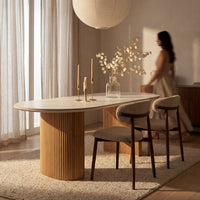 Avila 230cm Flute Dining Table Ceramic Stone Top Natural