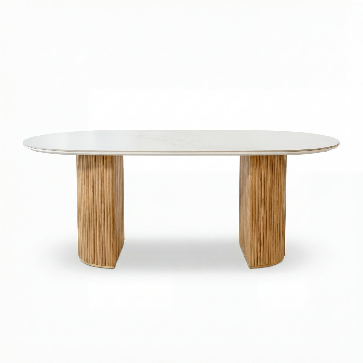 Avila 230cm Flute Dining Table Ceramic Stone Top Natural