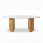 Avila 230cm Flute Dining Table Ceramic Stone Top Natural