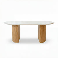 Avila 230cm Flute Dining Table Ceramic Stone Top Natural