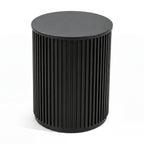 Ayla Fluted 40cm Round Side Table Black, three-quarter view on a white background showing the fluted drum and round top