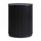 Ayla Fluted 40cm Round Side Table Black, front view on a white background showing the vertical flutes