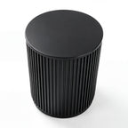 Ayla Fluted 40cm Round Side Table Black, high three-quarter view on a white background showing the round top
