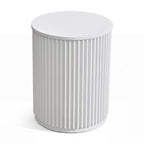 Ayla Fluted 40cm Round Side Table White, three-quarter view on a white background showing the fluted drum and round top
