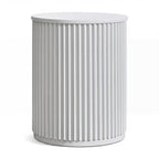 Ayla Fluted 40cm Round Side Table White, front view on a white background showing the vertical flutes