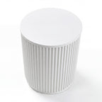 Ayla Fluted 40cm Round Side Table White, high three-quarter view on a white background showing the round top