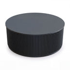 Ayla Fluted 90cm Round Coffee Table Black, three-quarter view on a white background showing the fluted drum and round top