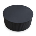 Ayla Fluted 90cm Round Coffee Table Black, high three-quarter view on a white background showing the round top