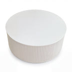 Ayla Fluted 90cm Round Coffee Table White, high three-quarter view on a white background showing the round top