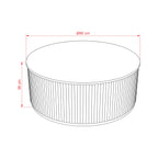 Ayla Fluted 90cm Round Coffee Table White, dimension drawing: 90 cm diameter, 36 cm high