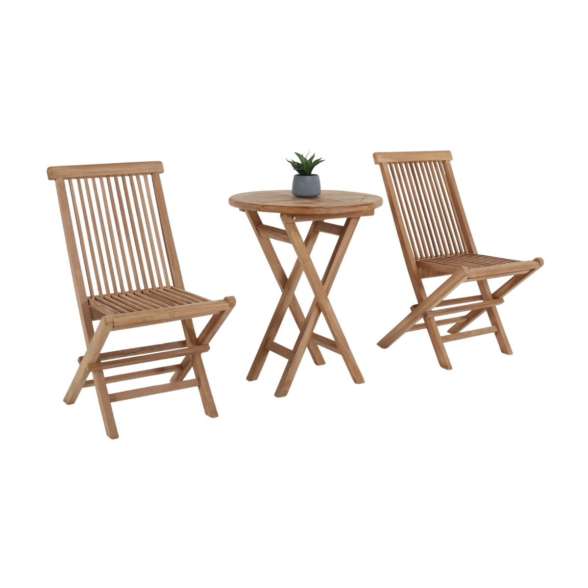 Bali 3pc 60cm Round Outdoor Teak Timber Dining Table Chair Set