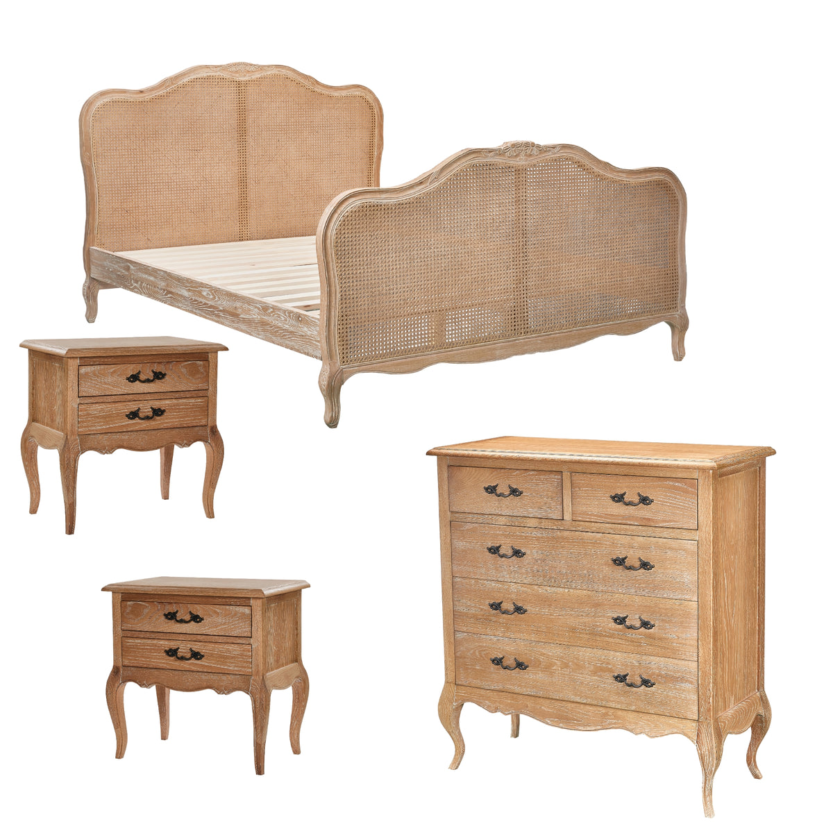 Bali 4pc Bed Frame Suite Bedside Tallboy Package Oak King 