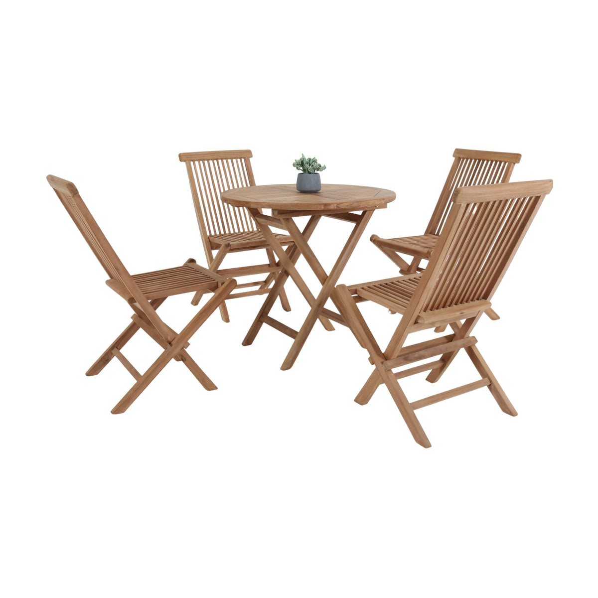 Bali 5pc 80cm Round Outdoor Teak Timber Dining Table Chair Set