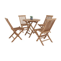 Bali 5pc 80cm Round Outdoor Teak Timber Dining Table Chair Set