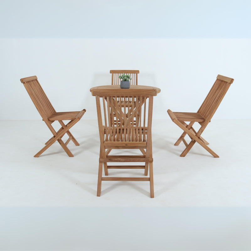 Bali 5pc 80cm Round Outdoor Teak Timber Dining Table Chair Set