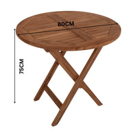 Bali 5pc 80cm Round Outdoor Teak Timber Dining Table Chair Set