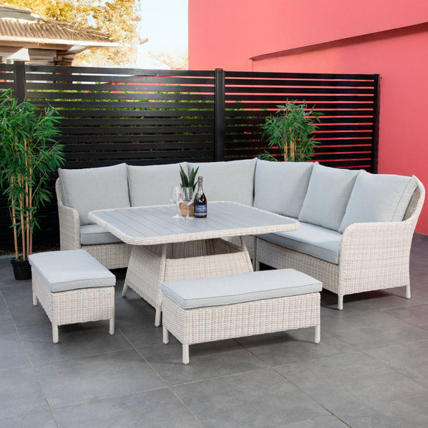 Barcelona 6pc Outdoor Dining Set Wicker Sofa Lounge Table Ottoman Grey
