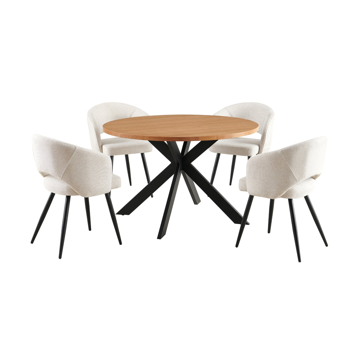Barlo 5pc Dining Set 120cm Round Table 4 Beige Chair Natural