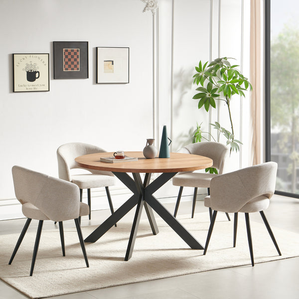 Barlo 5pc Dining Set 120cm Round Table 4 Beige Chair Natural