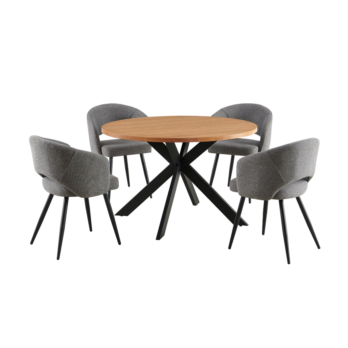 Barlo 5pc Dining Set 120cm Round Table 4 Grey Chair Natural