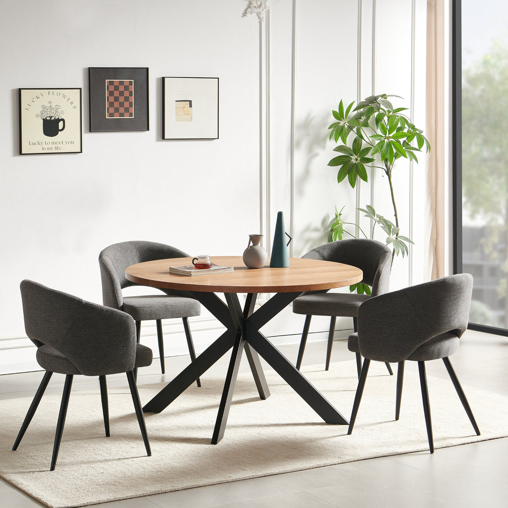 Barlo 5pc Dining Set 120cm Round Table 4 Grey Chair Natural