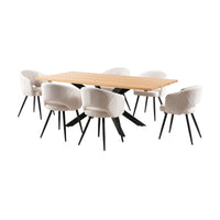 Barlo 7pc Dining Set 200cm Table 6 Beige Chair Natural
