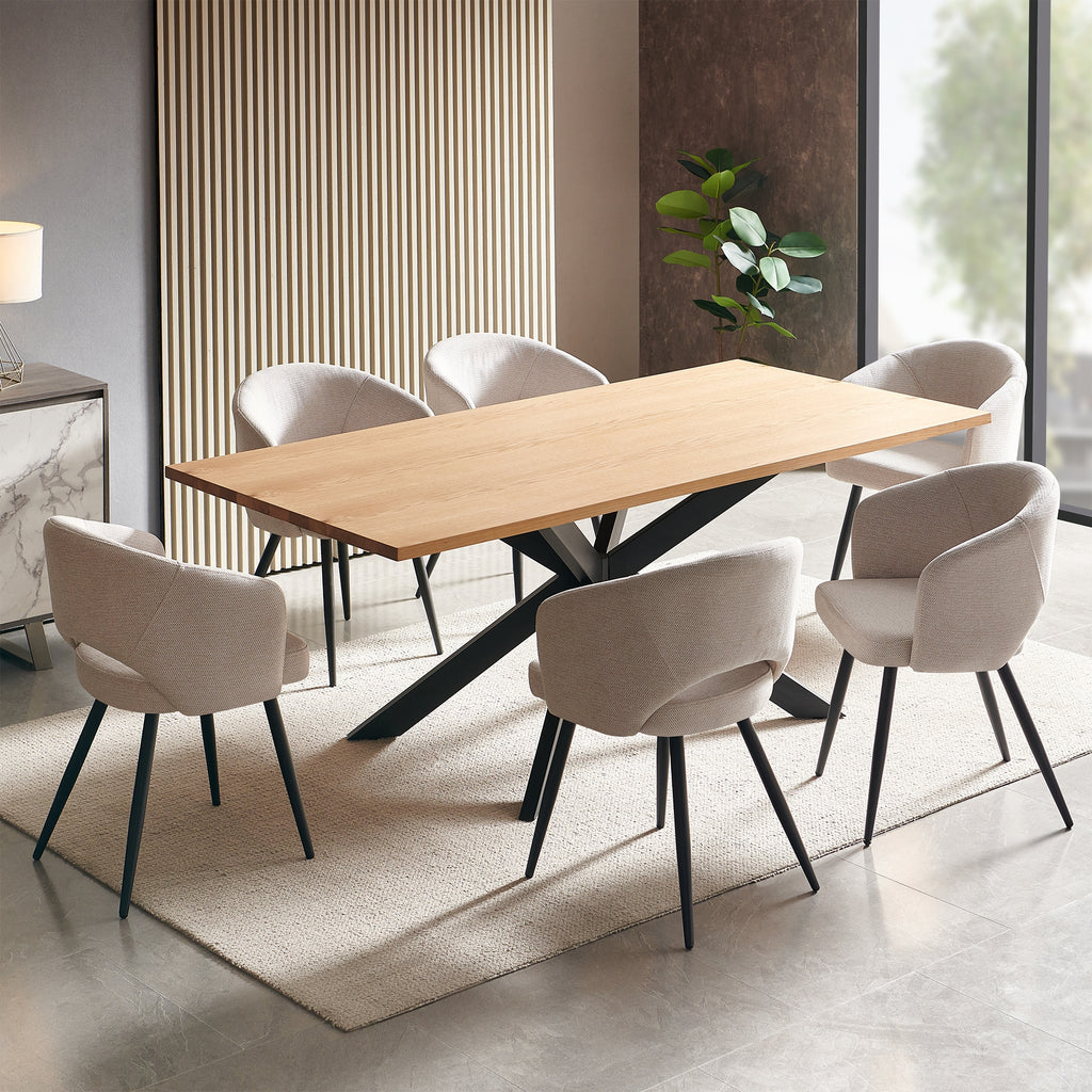 Barlo 7pc Dining Set 200cm Table 6 Beige Chair Natural