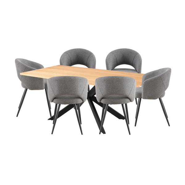 Barlo 7pc Dining Set 200cm Table 6 Grey Chair Natural