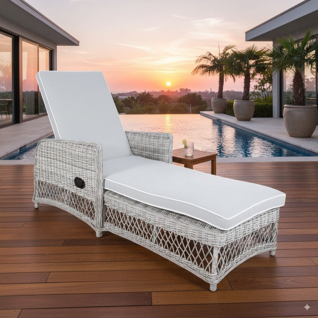 Bay Isle Outdoor Adjustable Long Reclining Sofa Chair Chaise Grey