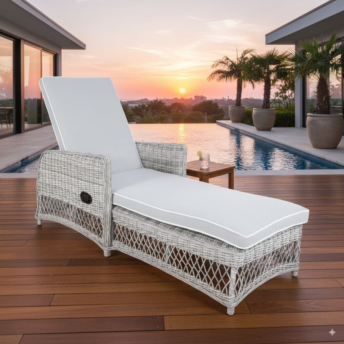 Bay Isle Outdoor Adjustable Long Reclining Sofa Chair Chaise Grey