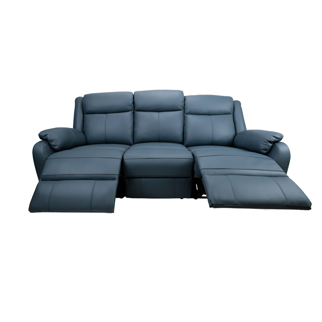 Bella 3 Seater Leather Electric Recliner Sofa Lounge Blue 